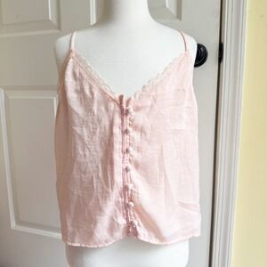 American Eagle Outfitters Pink Lace Trim Button Front Camisole‎ Tank Top XS